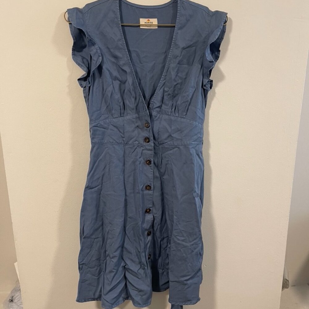 Marine Layer Camila Flutter Sleeve Mini Dress Chambray S Sustainable Classic